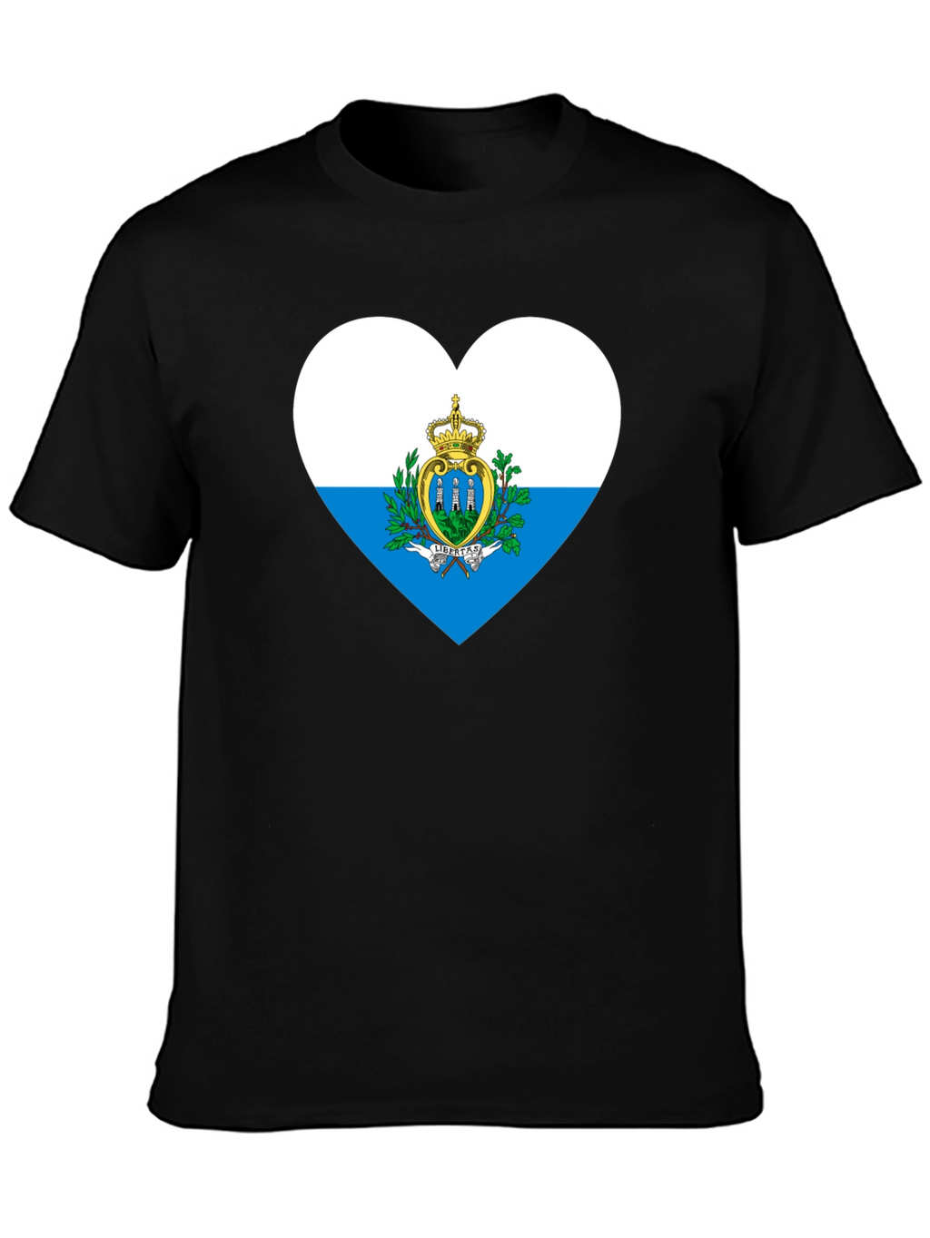 San Marino Flag Heart Black T-Shirt