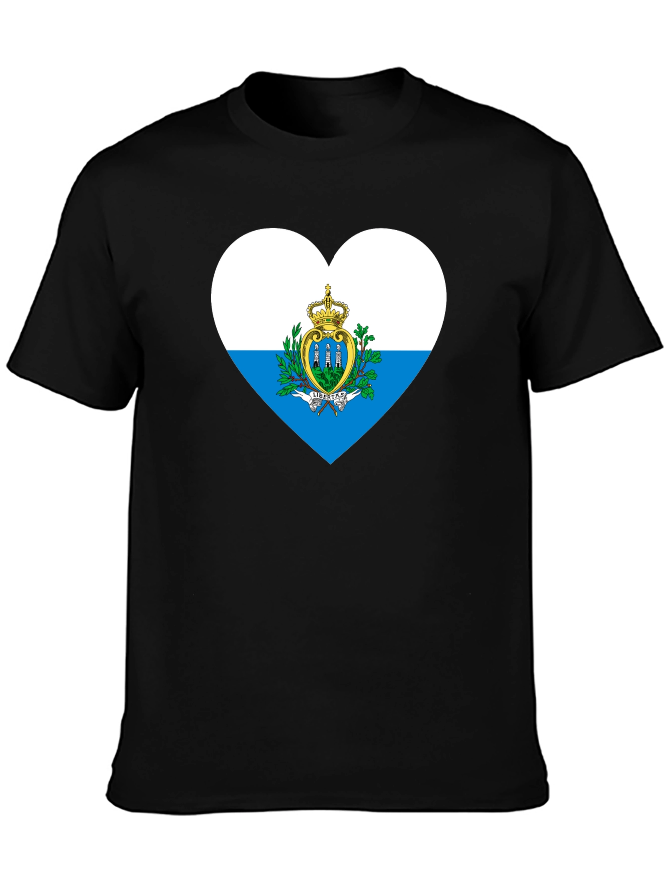 San Marino Flag Heart Black T-Shirt
