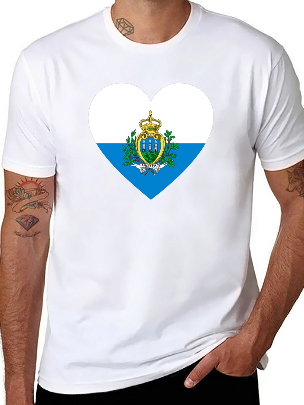 San Marino Flag Heart Black T-Shirt