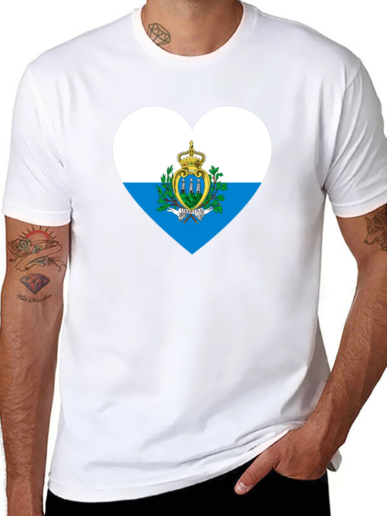 San Marino Flag Heart Black T-Shirt