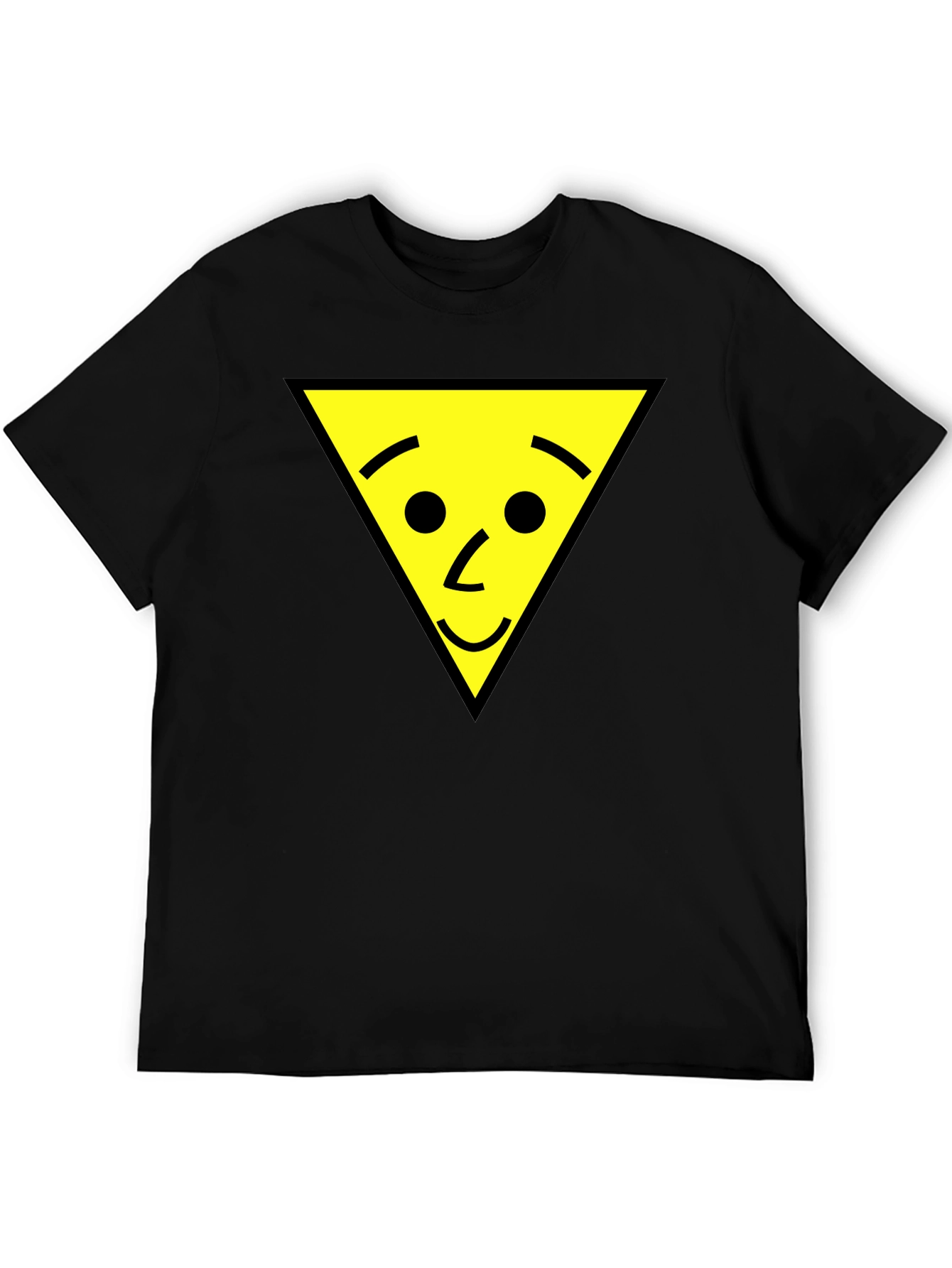 Funny Triangle Face Graphic Black T-Shirt