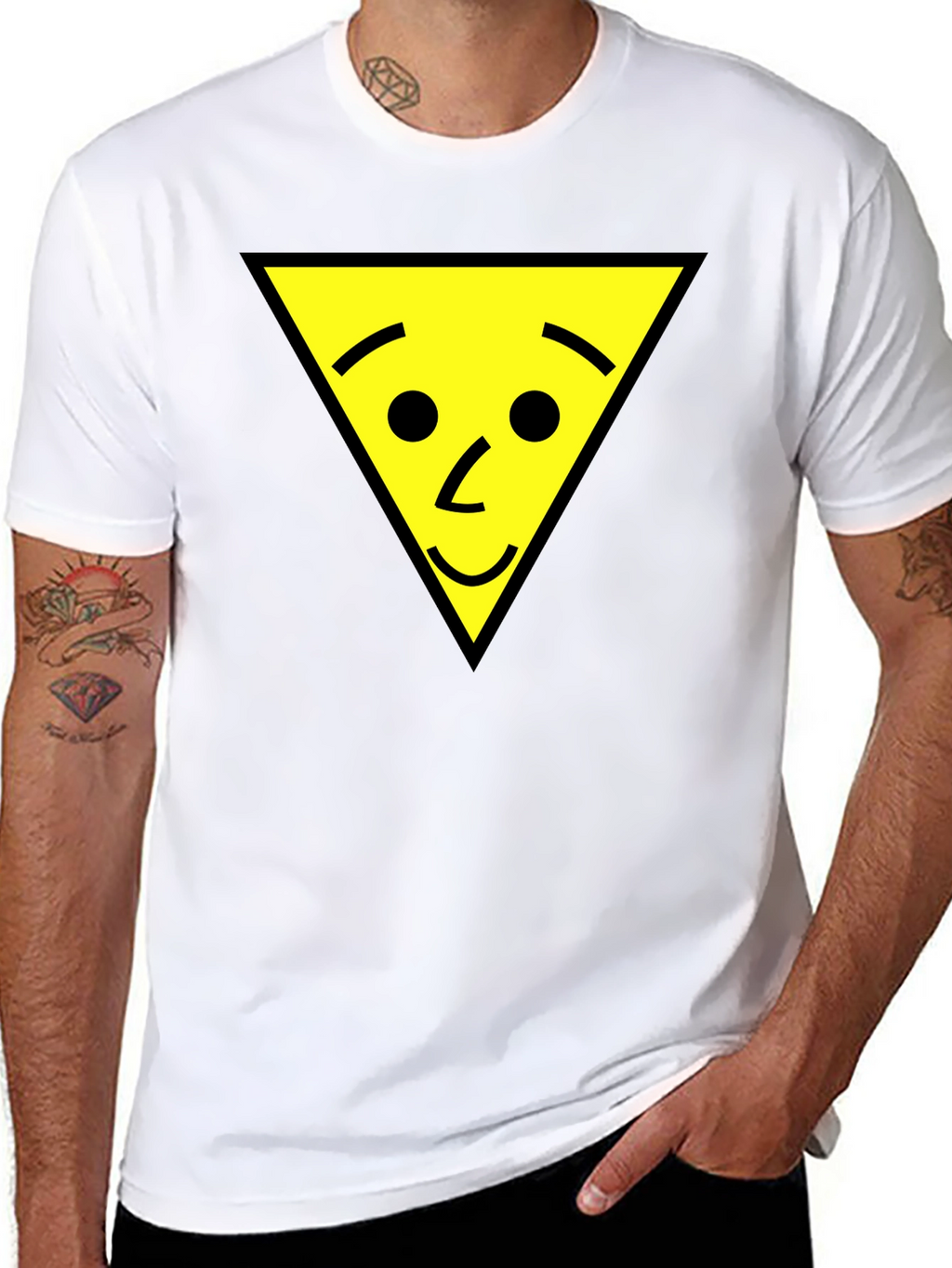 Funny Triangle Face Graphic Black T-Shirt