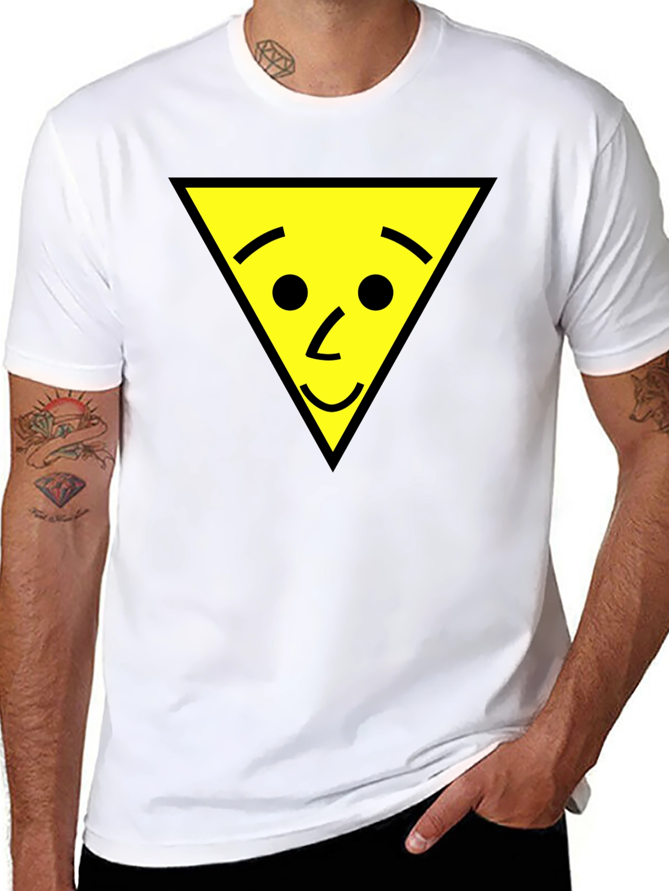 Funny Triangle Face Graphic Black T-Shirt