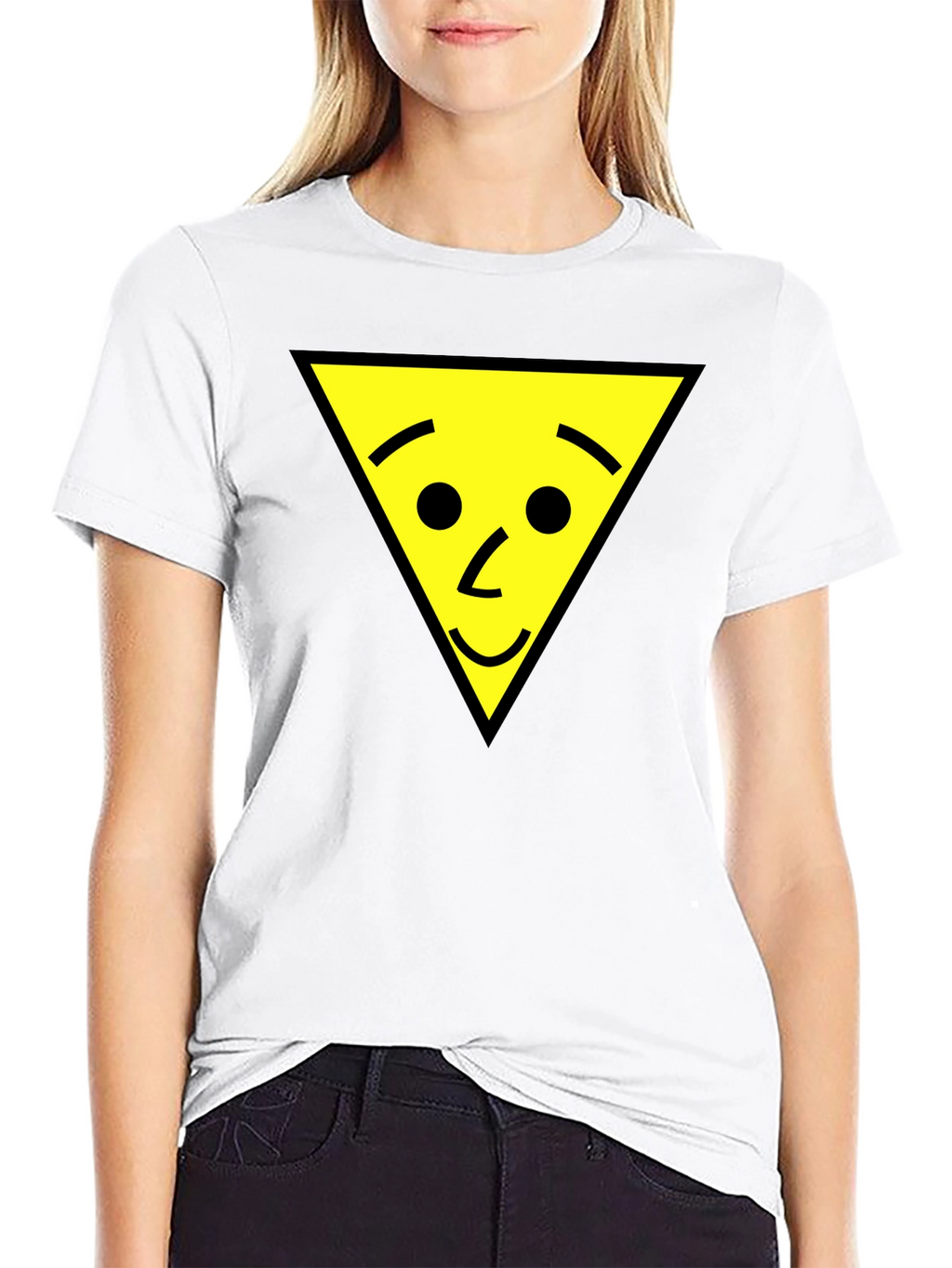 Funny Triangle Face Graphic Black T-Shirt
