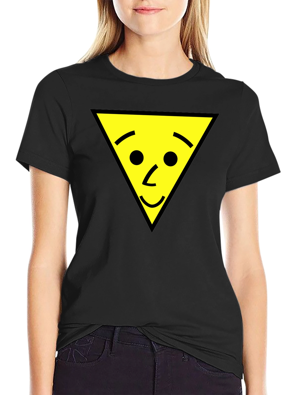 Funny Triangle Face Graphic Black T-Shirt