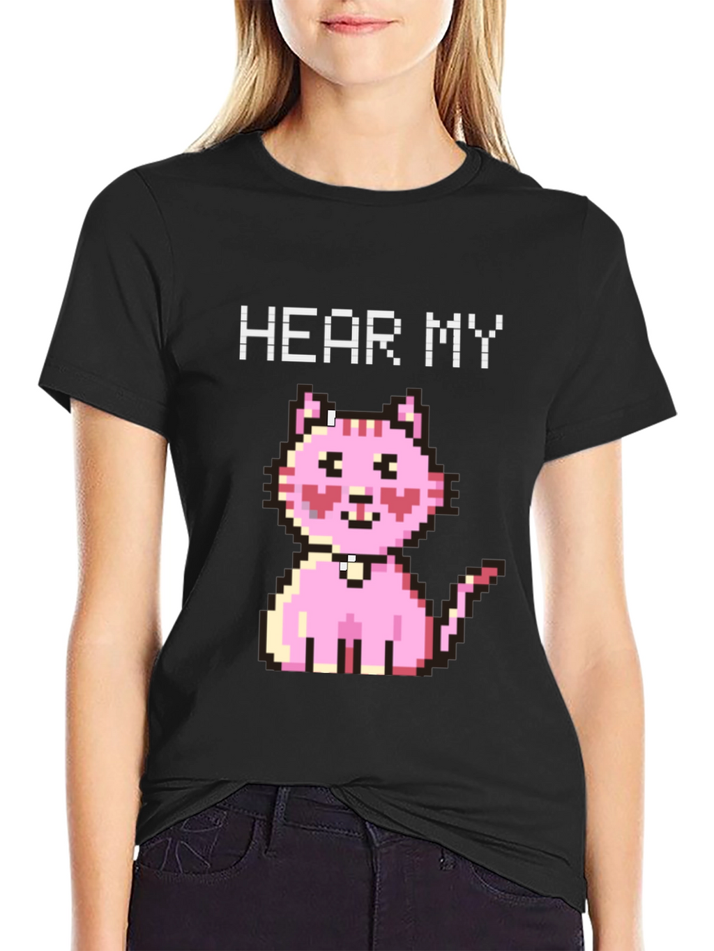 Hear My Pixel Kitty Black T-Shirt