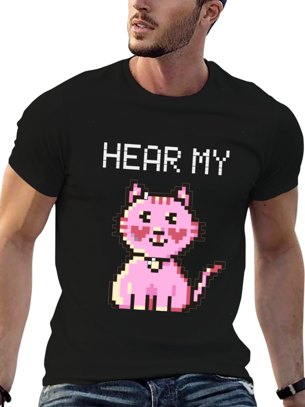 Hear My Pixel Kitty Black T-Shirt
