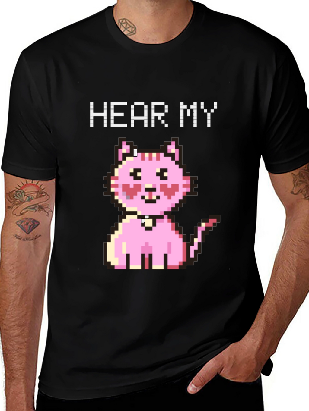 Hear My Pixel Kitty Black T-Shirt