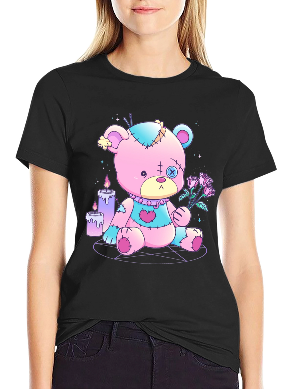 Gothic Teddy Bear T-Shirt - Pastel Goth Design