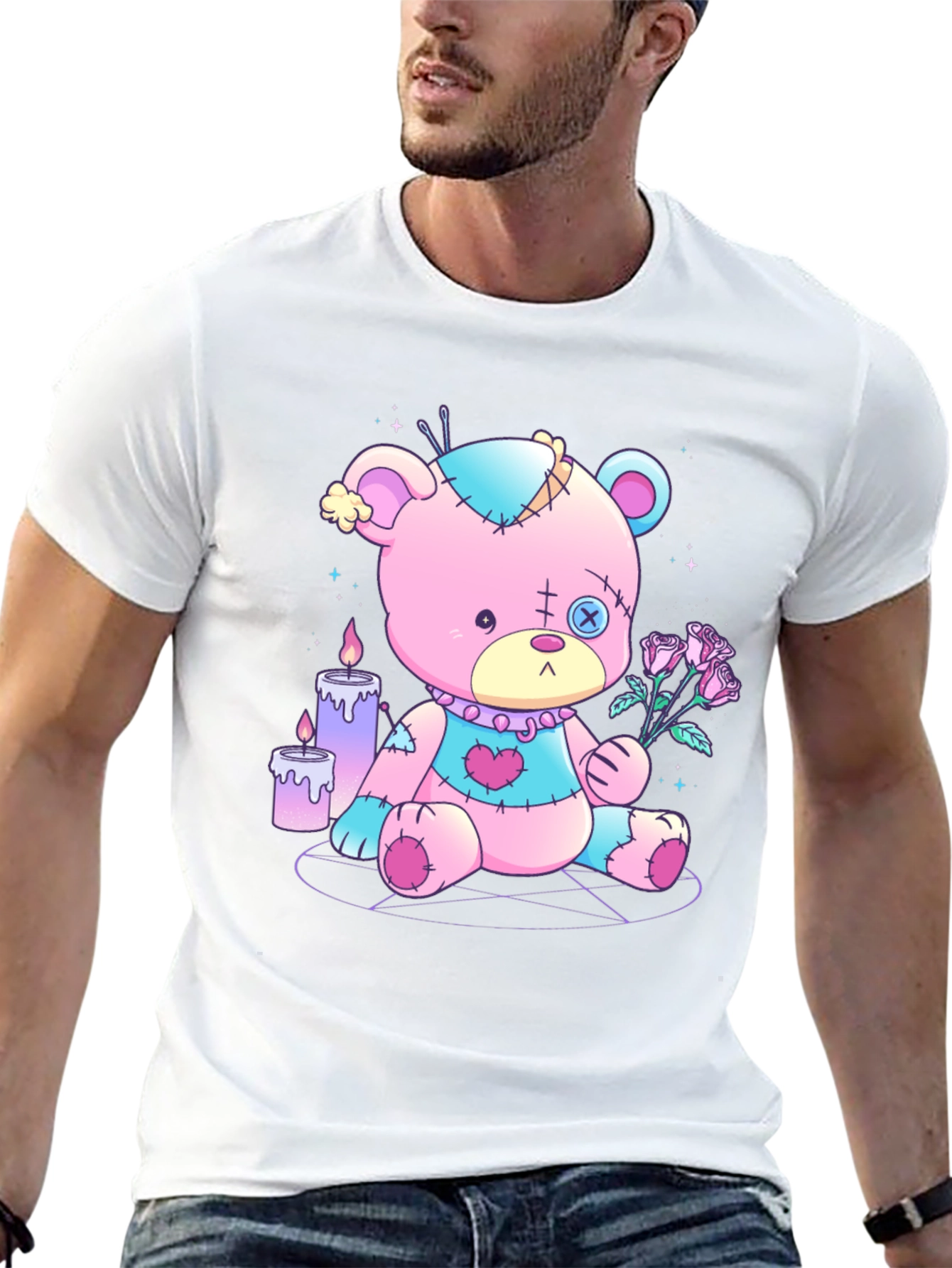 Gothic Teddy Bear T-Shirt - Pastel Goth Design