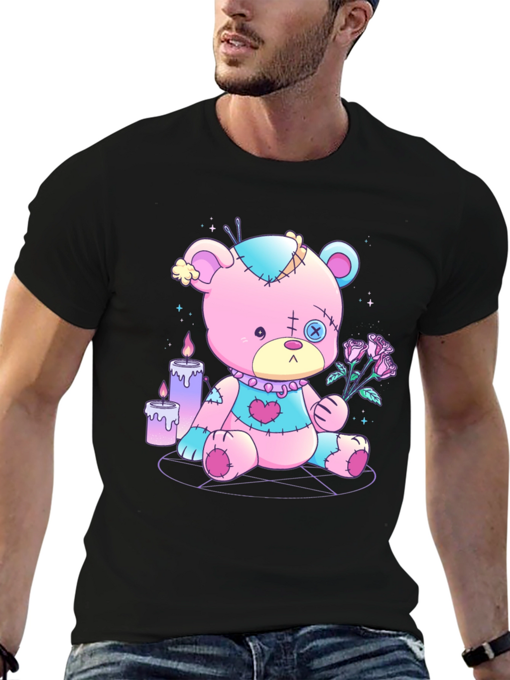 Gothic Teddy Bear T-Shirt - Pastel Goth Design