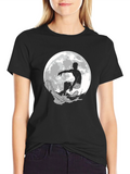Surfer Moon Graphic T-Shirt - Cool Black Tee