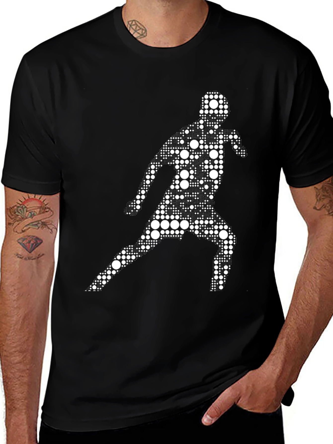 Black T-Shirt with Abstract Runner Graphic