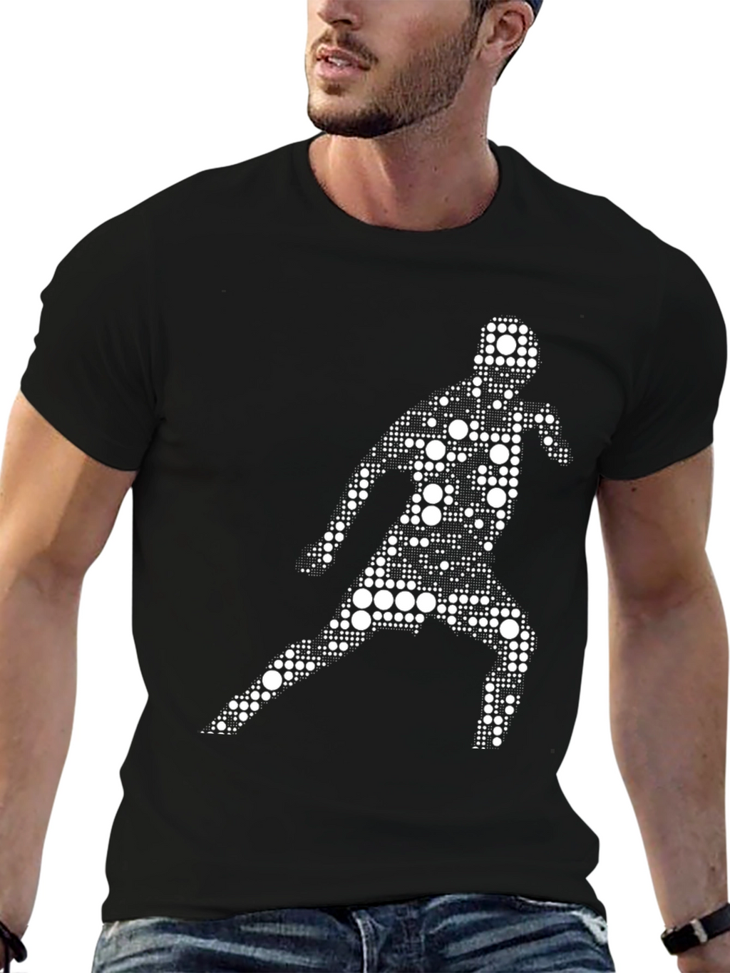 Black T-Shirt with Abstract Runner Graphic