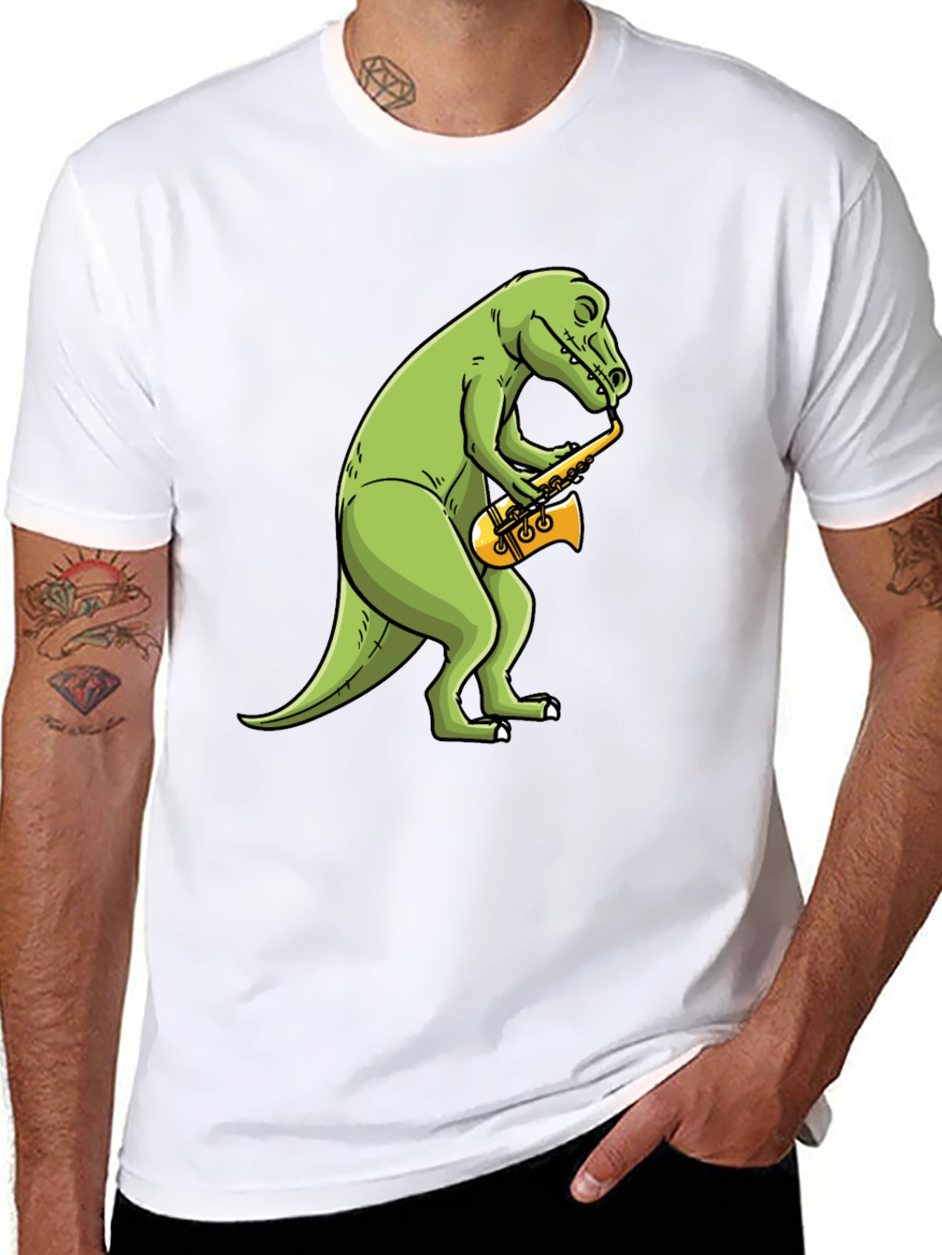 Dino Sax T-Shirt - Black Cotton Tee