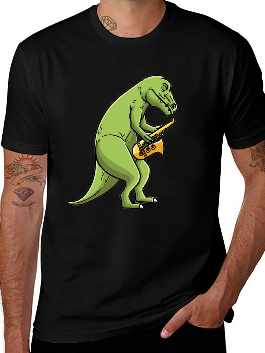 Dino Sax T-Shirt - Black Cotton Tee