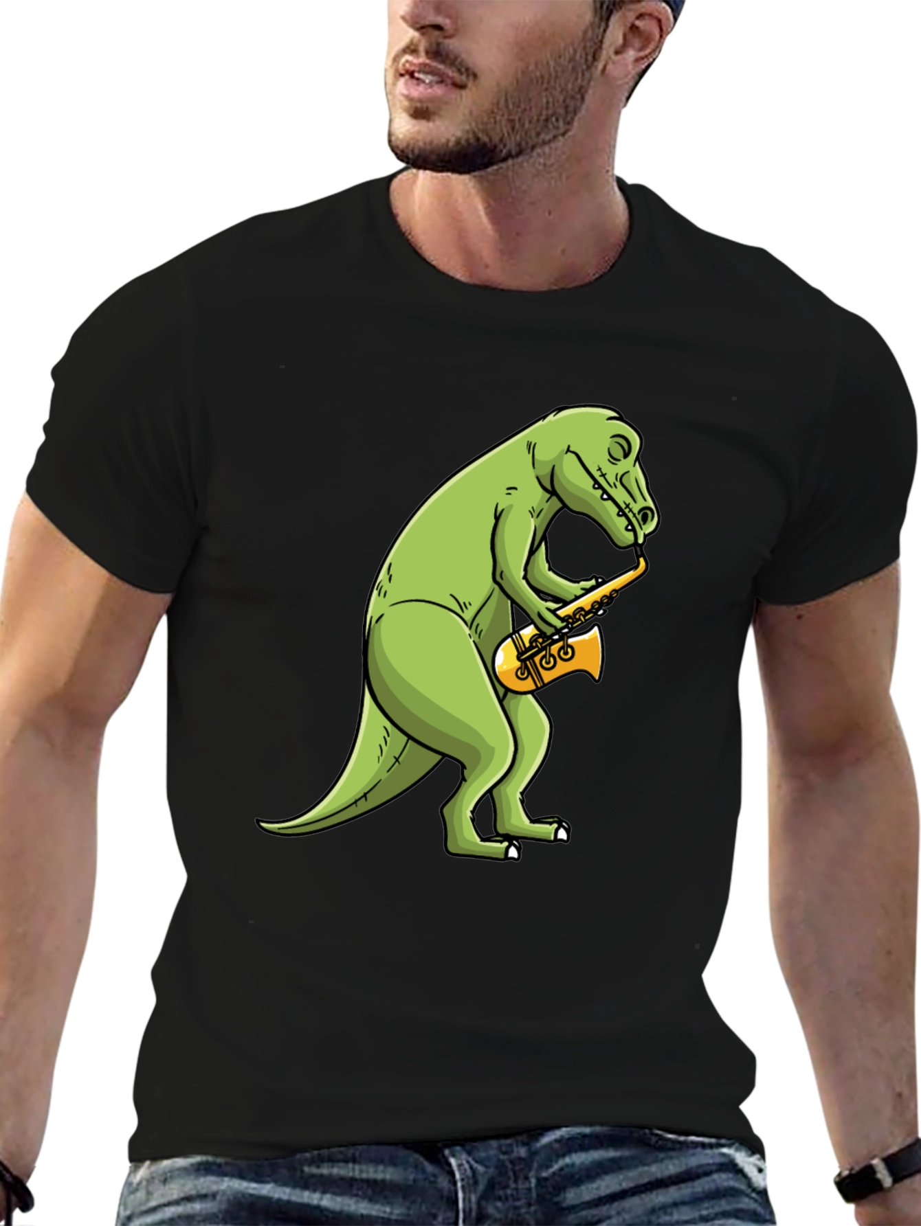Dino Sax T-Shirt - Black Cotton Tee