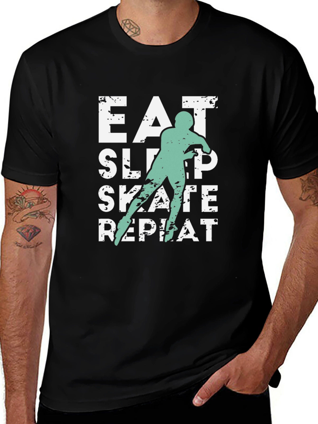 Eat Sleep Skate Repeat Black T-Shirt