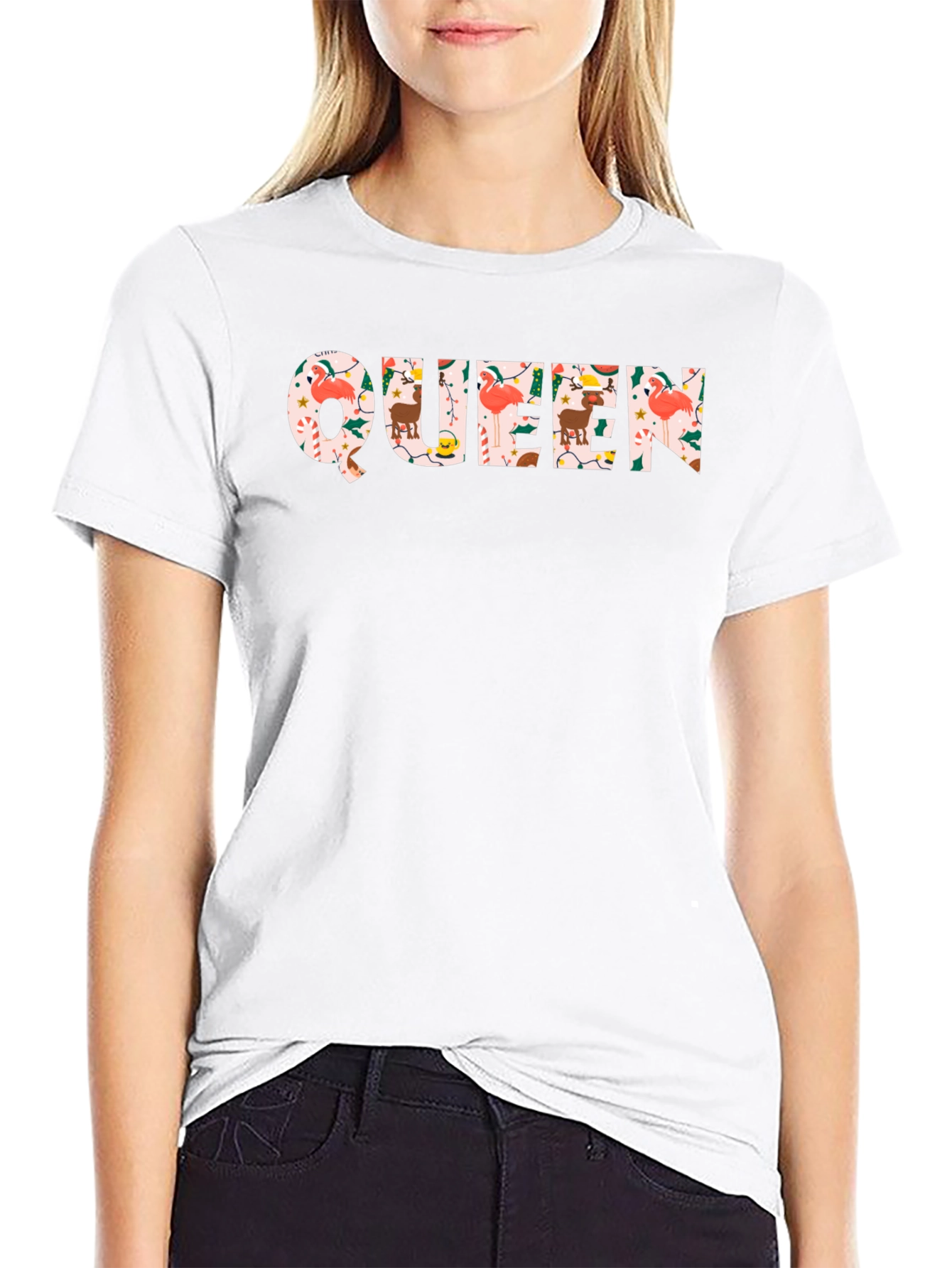 Christmas Queen Black Crew Neck T-Shirt