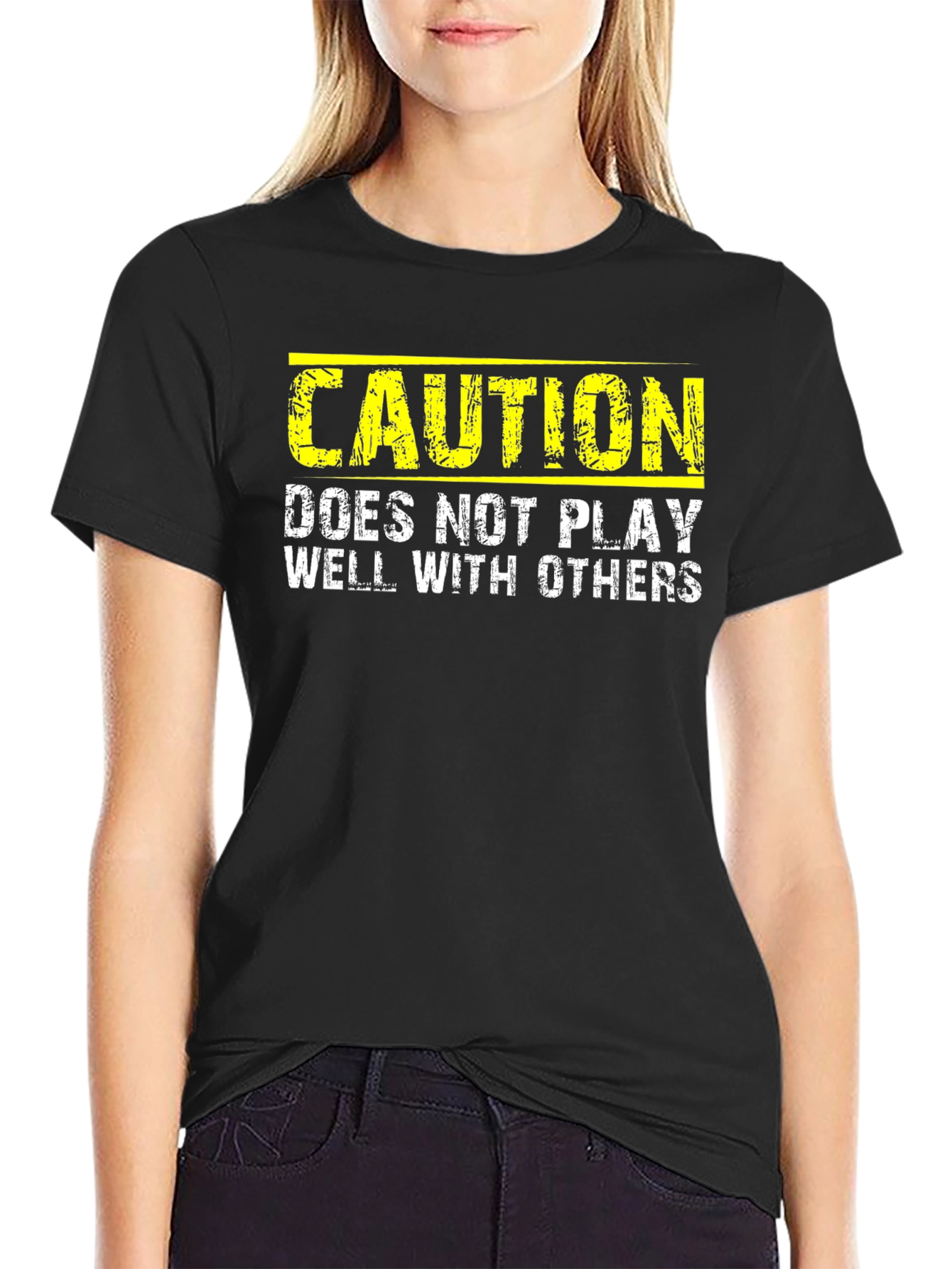 Caution: Does Not Play Well With Others - Novelty T-Shirt