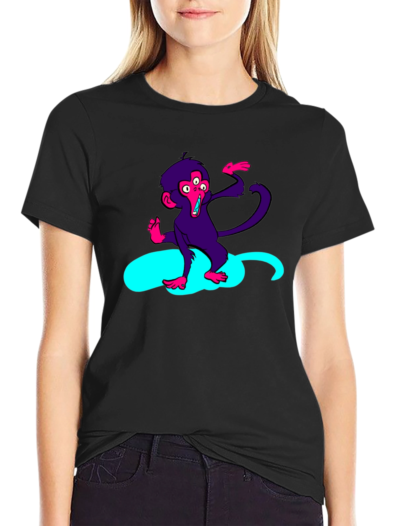 Three-Eyed Monkey Graphic Tee - Black Cotton T-Shirt