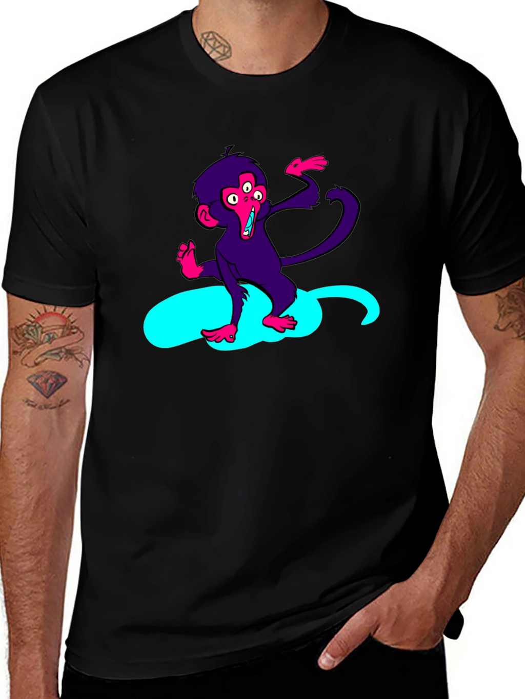 Three-Eyed Monkey Graphic Tee - Black Cotton T-Shirt