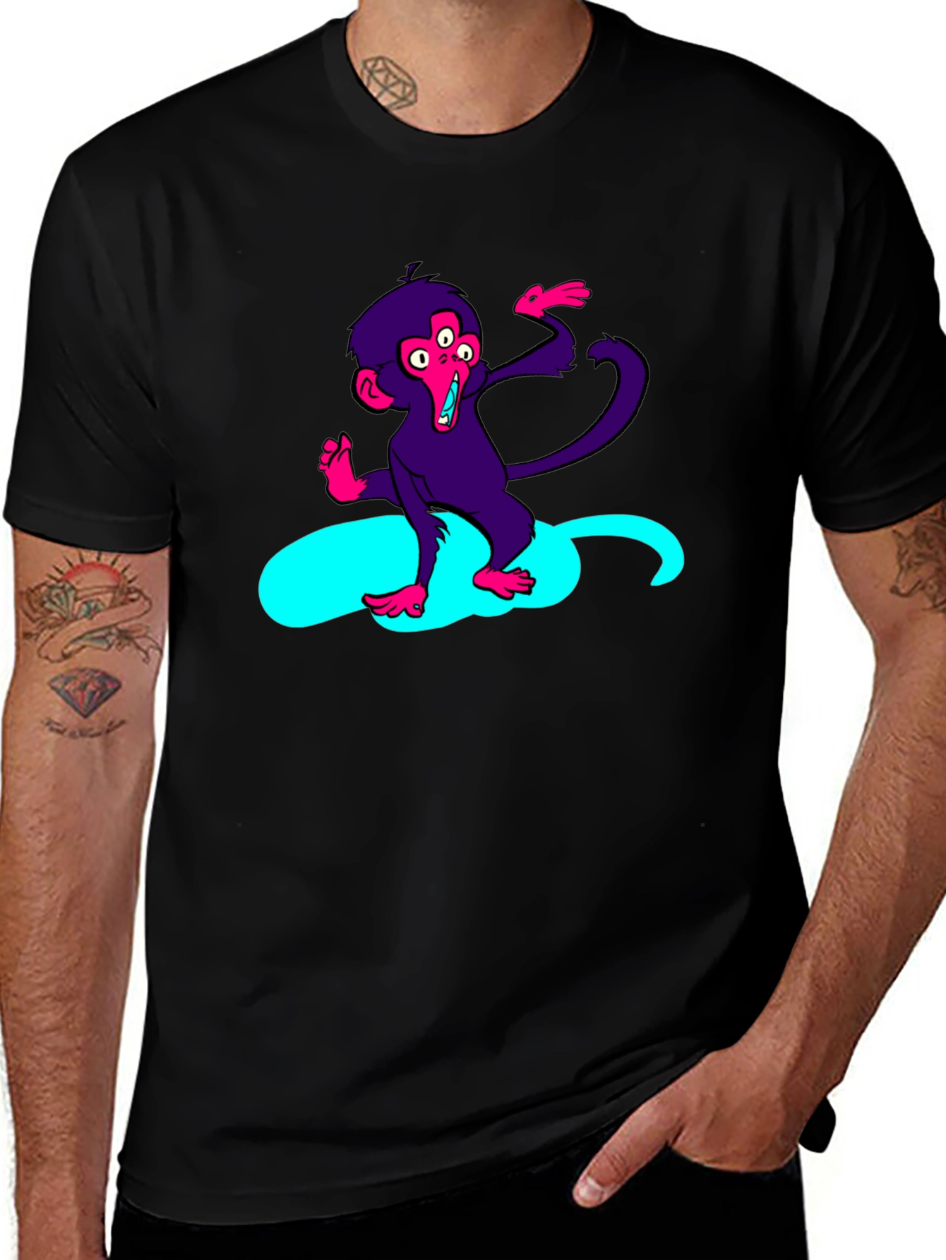 Three-Eyed Monkey Graphic Tee - Black Cotton T-Shirt
