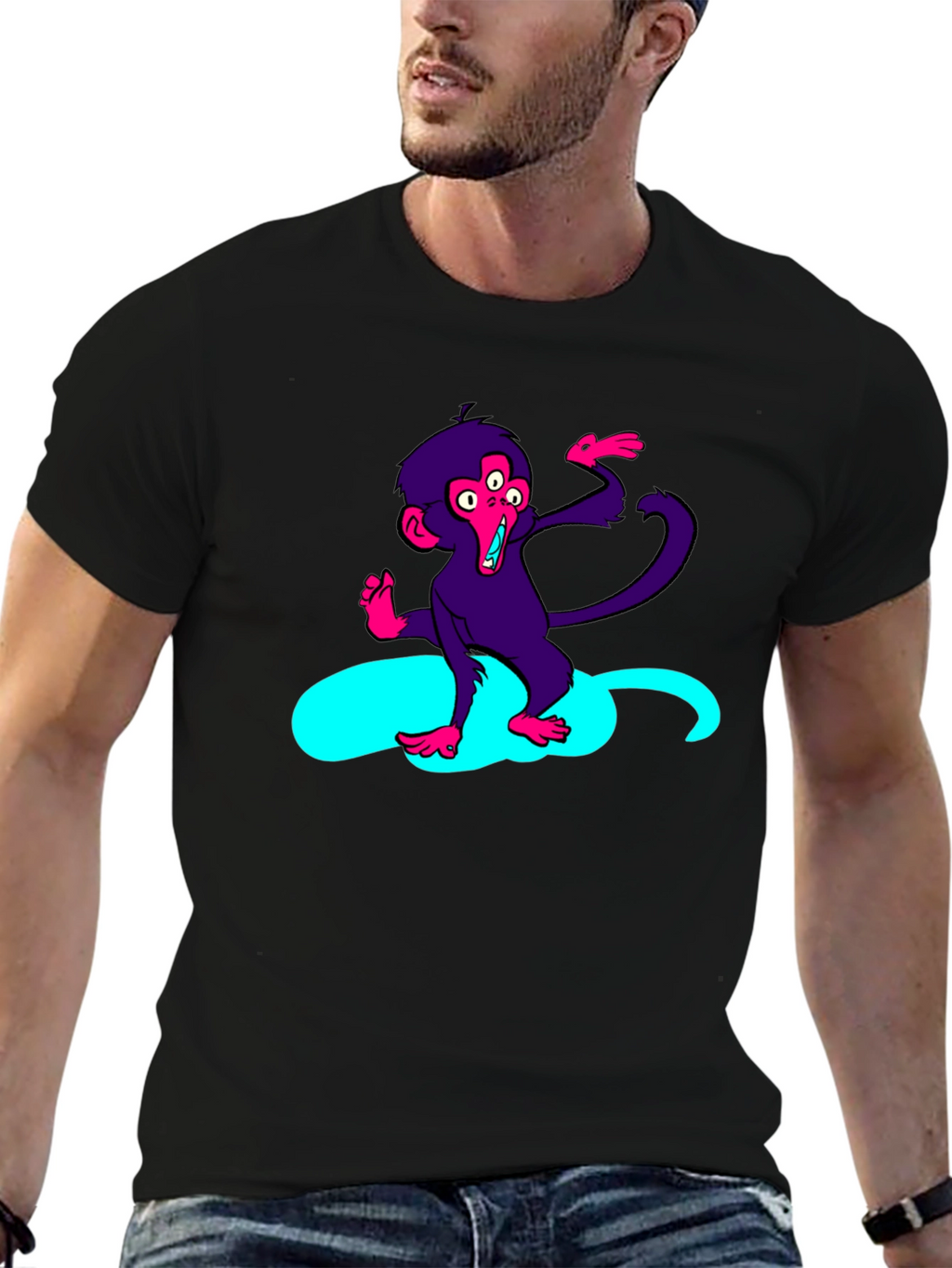 Three-Eyed Monkey Graphic Tee - Black Cotton T-Shirt