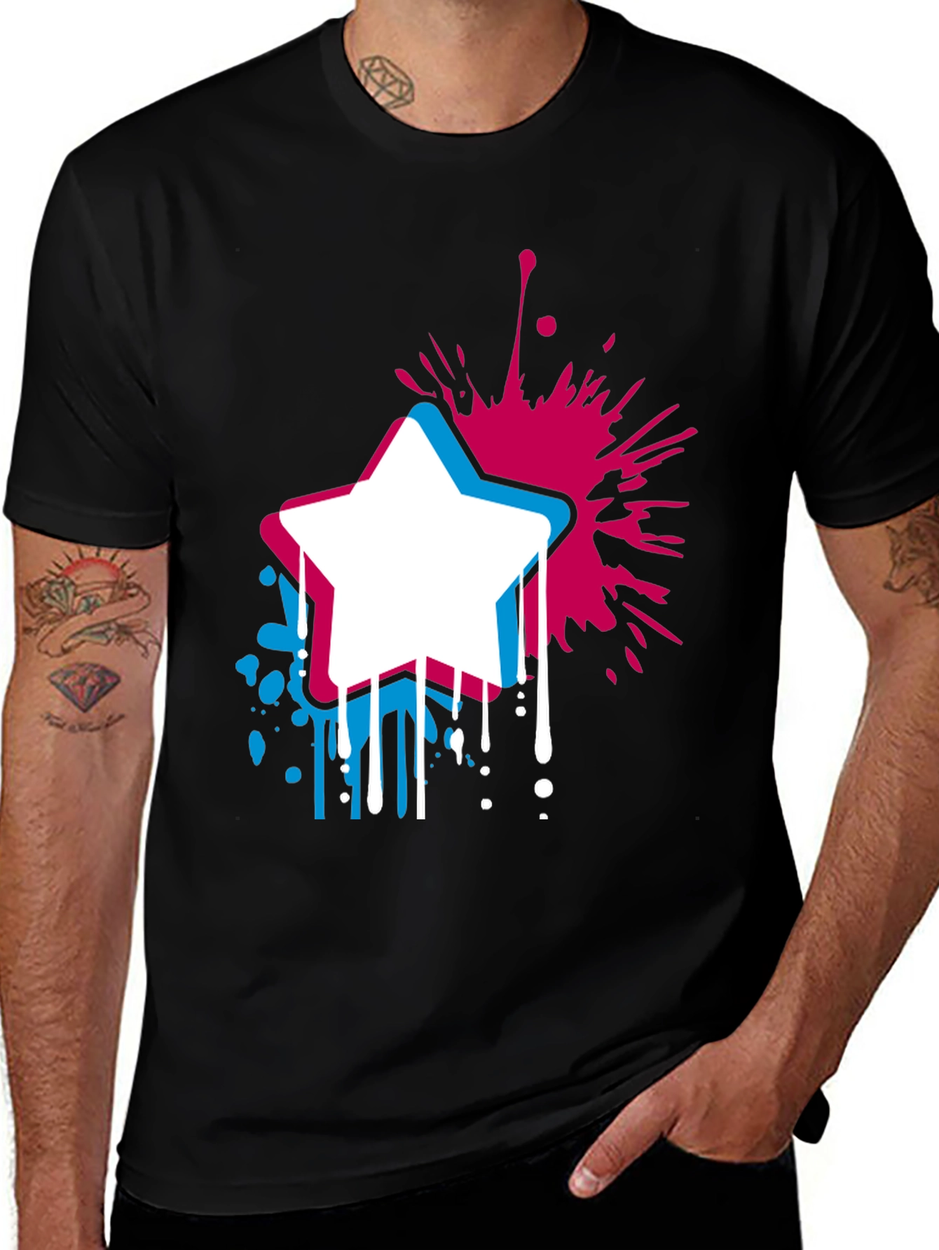 Abstract Star Graphic Mens Black T-Shirt