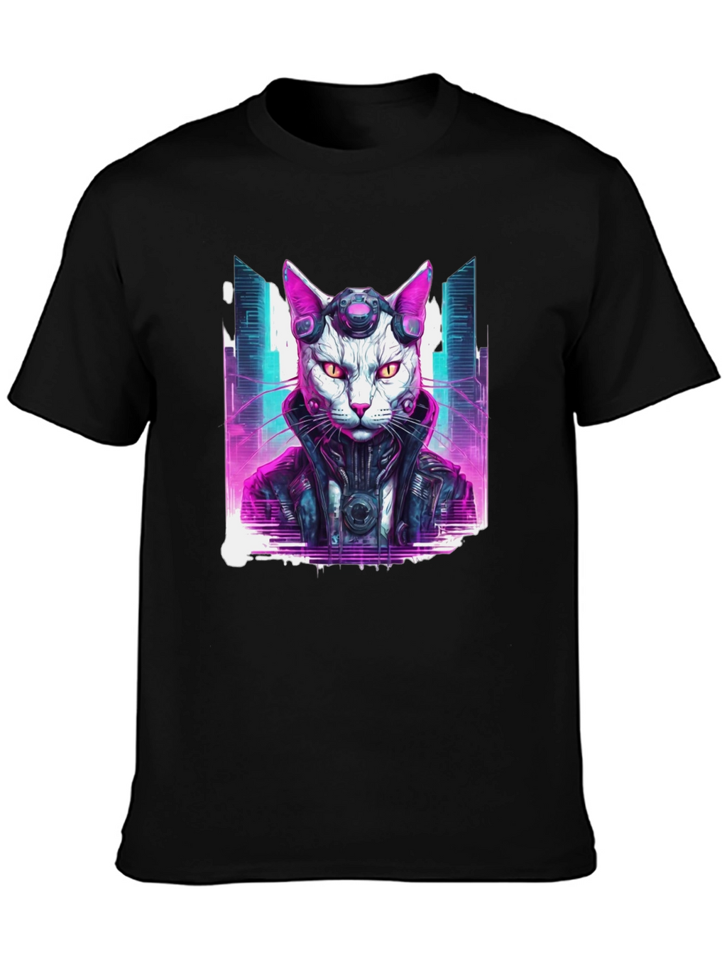 Cyberpunk Cat T-Shirt - Futuristic Neon Graphic Tee