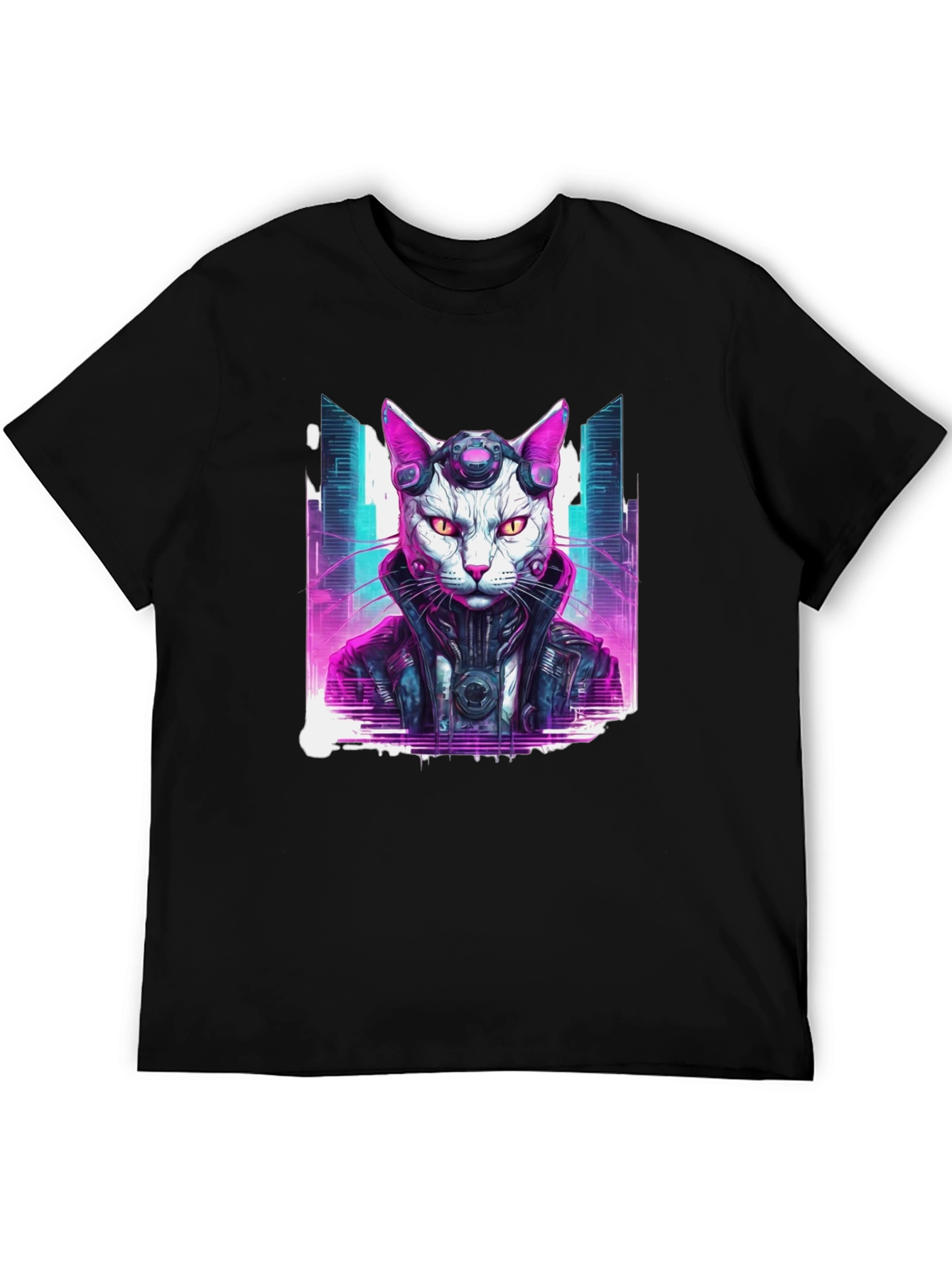 Cyberpunk Cat T-Shirt - Futuristic Neon Graphic Tee