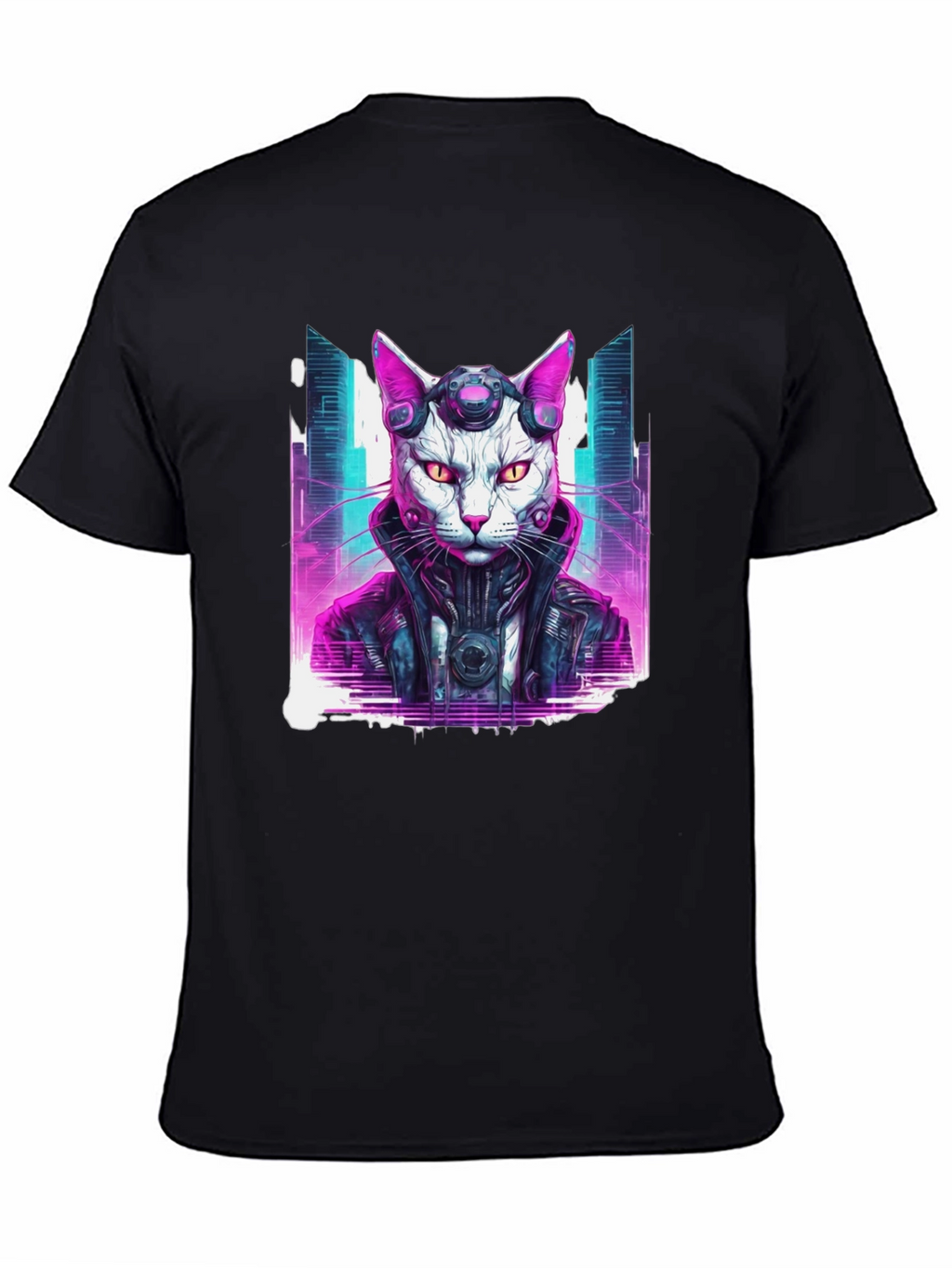 Cyberpunk Cat T-Shirt - Futuristic Neon Graphic Tee