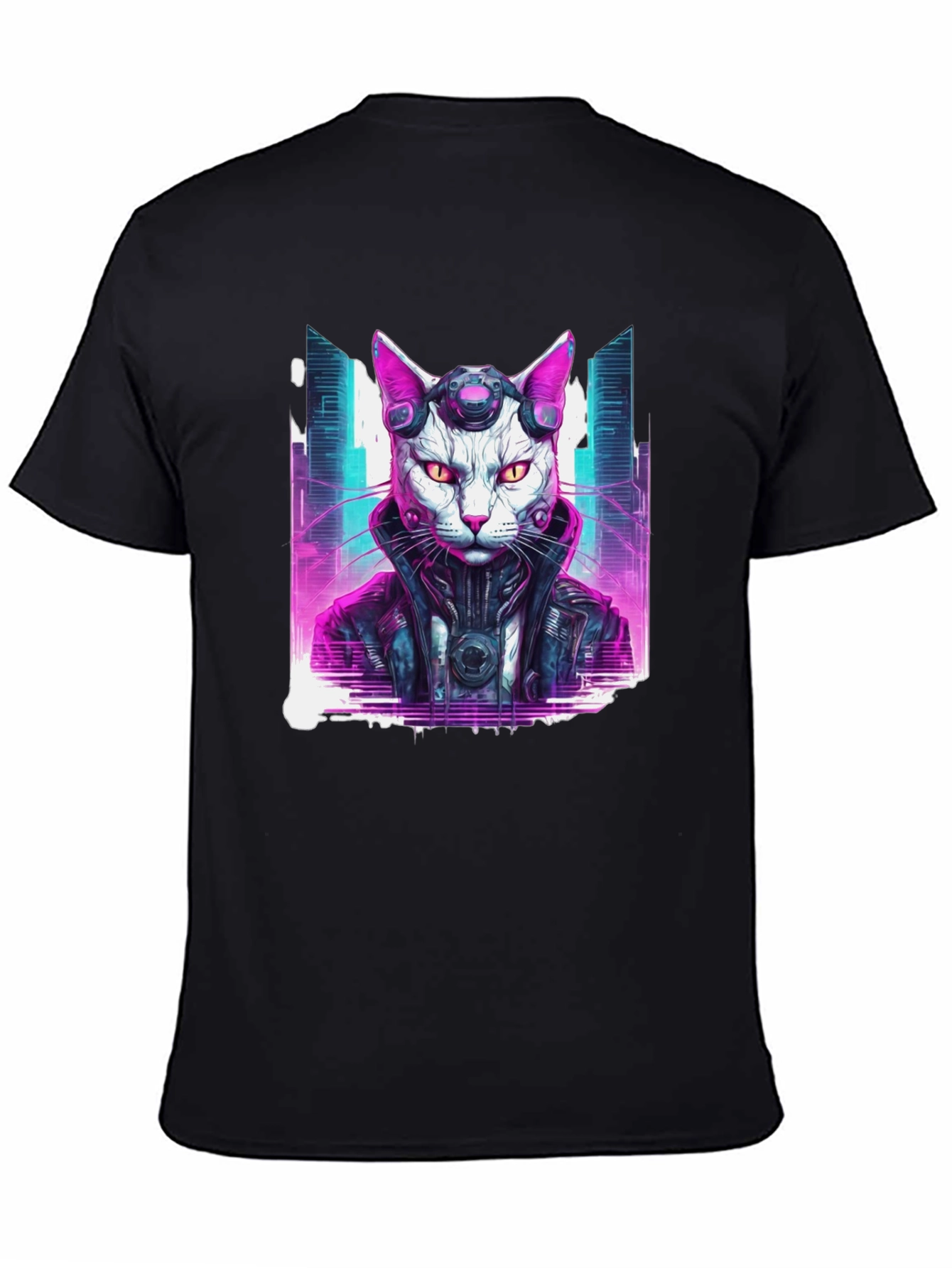 Cyberpunk Cat T-Shirt - Futuristic Neon Graphic Tee