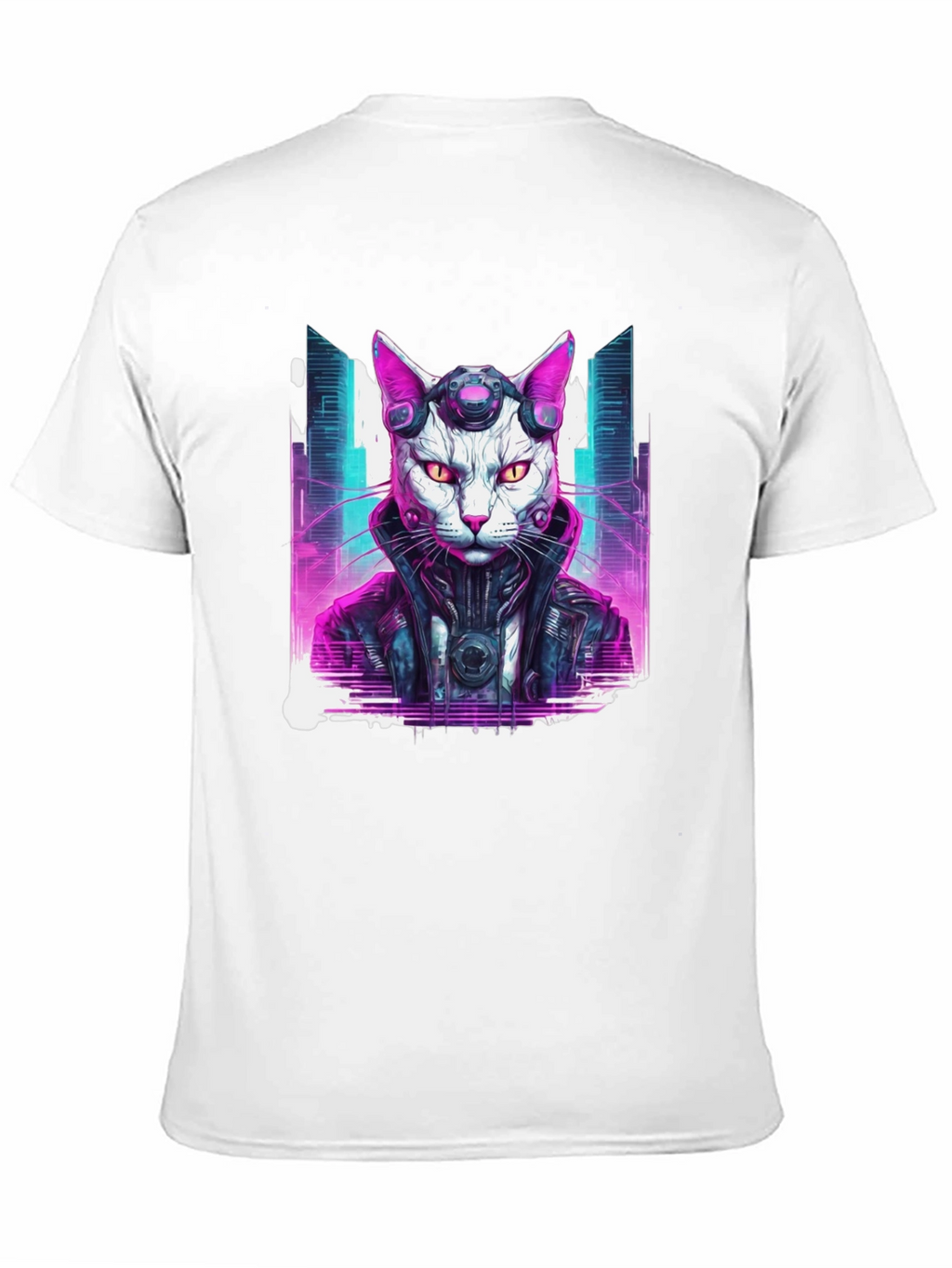Cyberpunk Cat T-Shirt - Futuristic Neon Graphic Tee