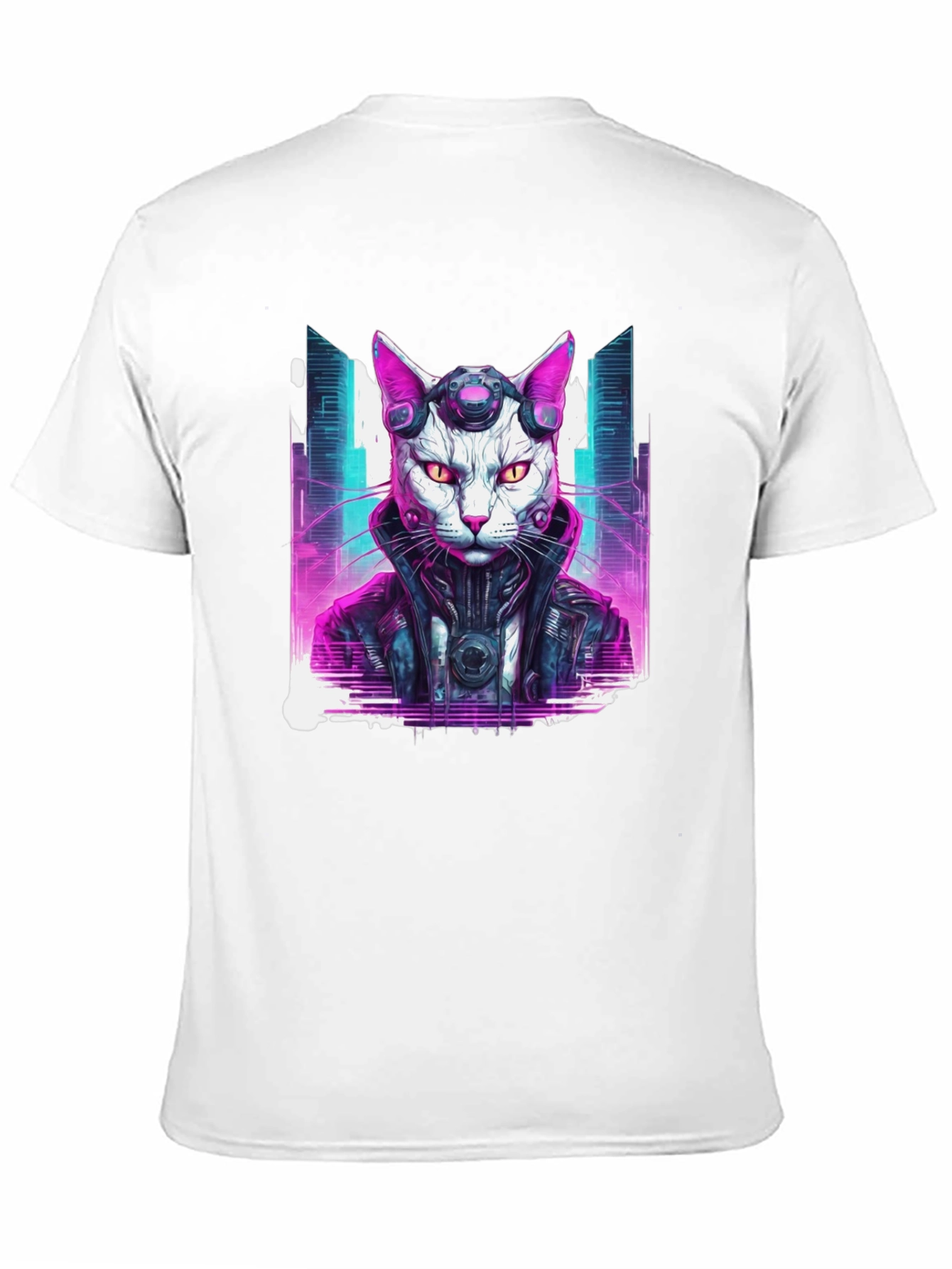 Cyberpunk Cat T-Shirt - Futuristic Neon Graphic Tee