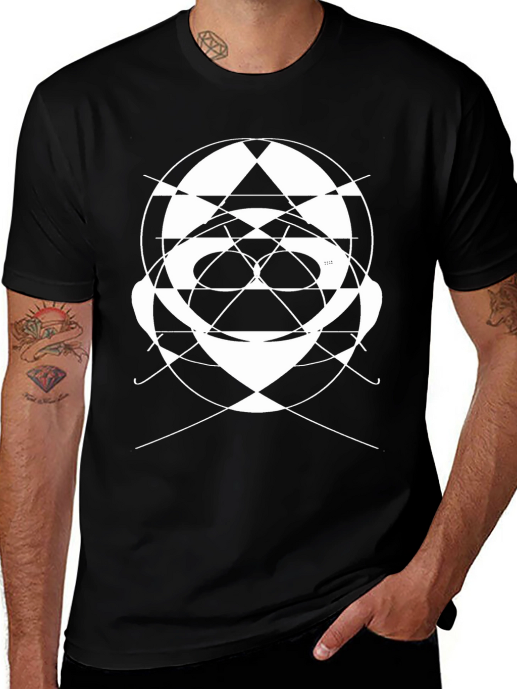Abstract Geometric Face Graphic Tee - Black