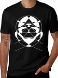 Abstract Geometric Face Graphic Tee - Black