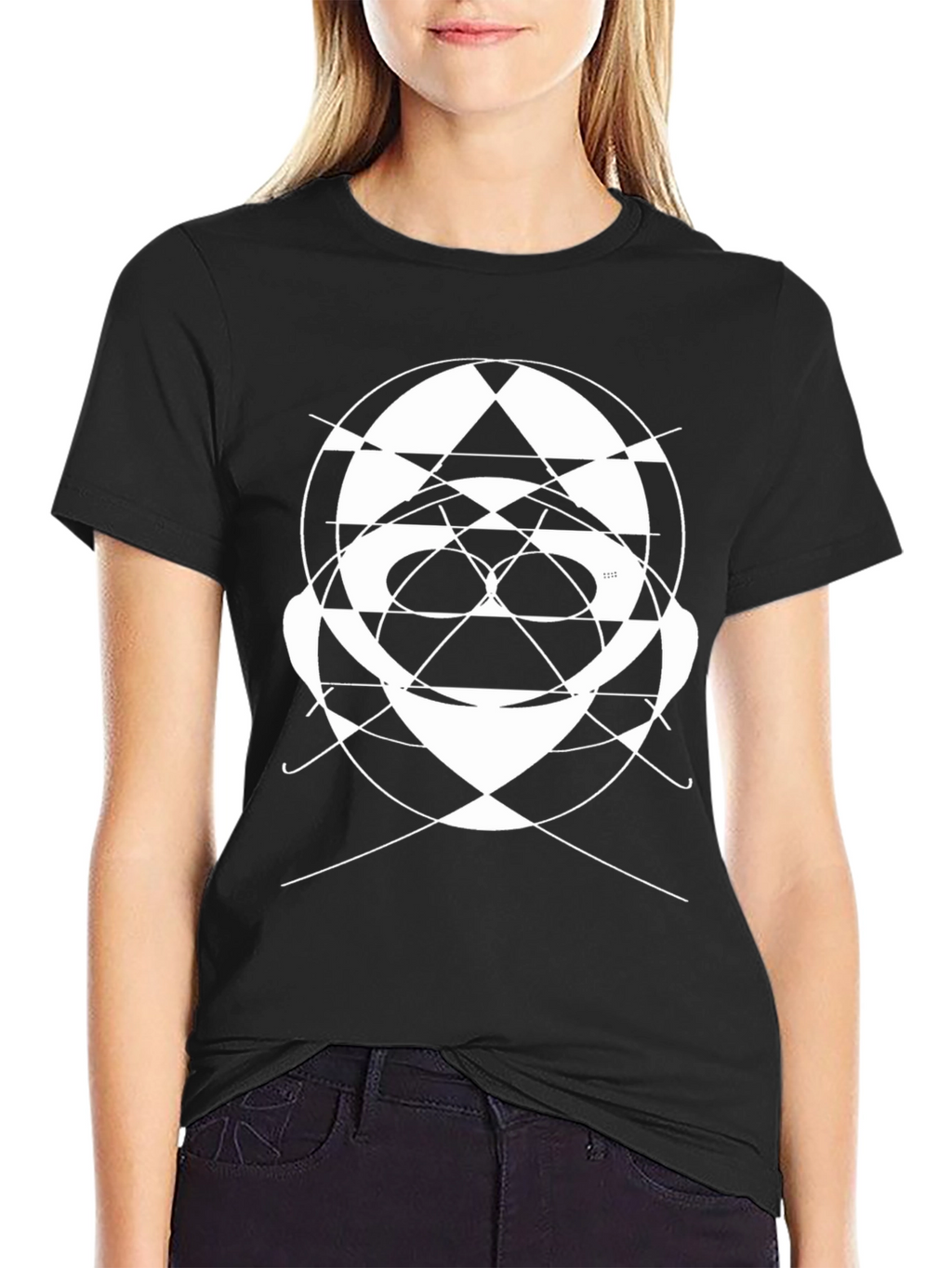 Abstract Geometric Face Graphic Tee - Black