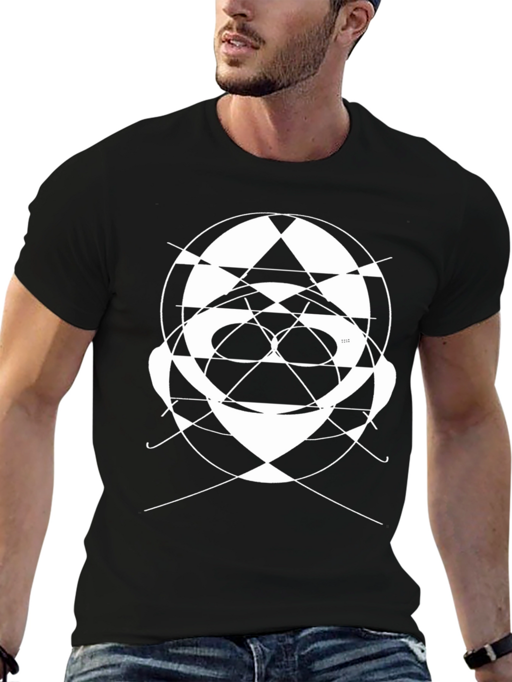 Abstract Geometric Face Graphic Tee - Black