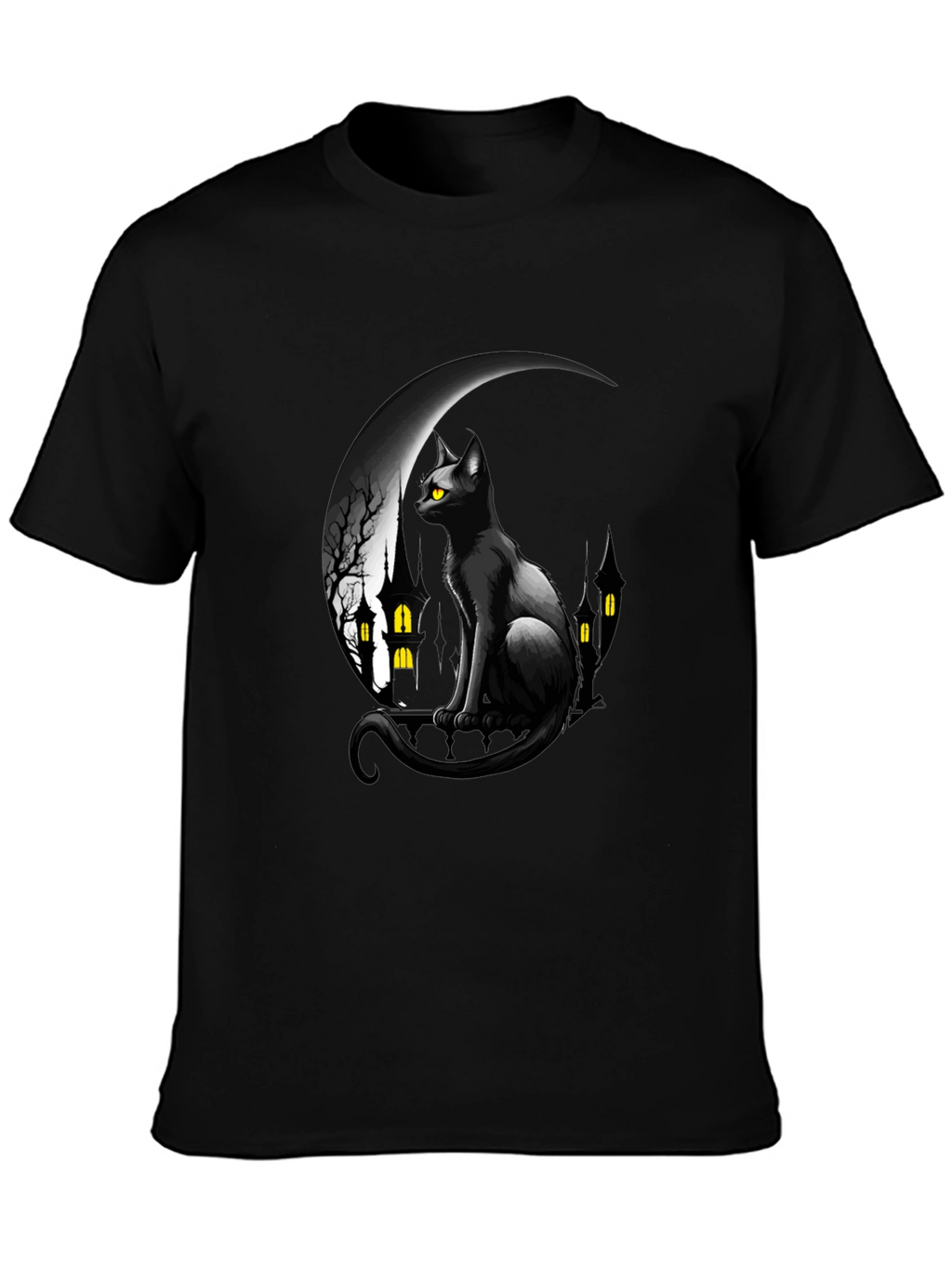 Black Cat Moon Halloween Graphic T-Shirt