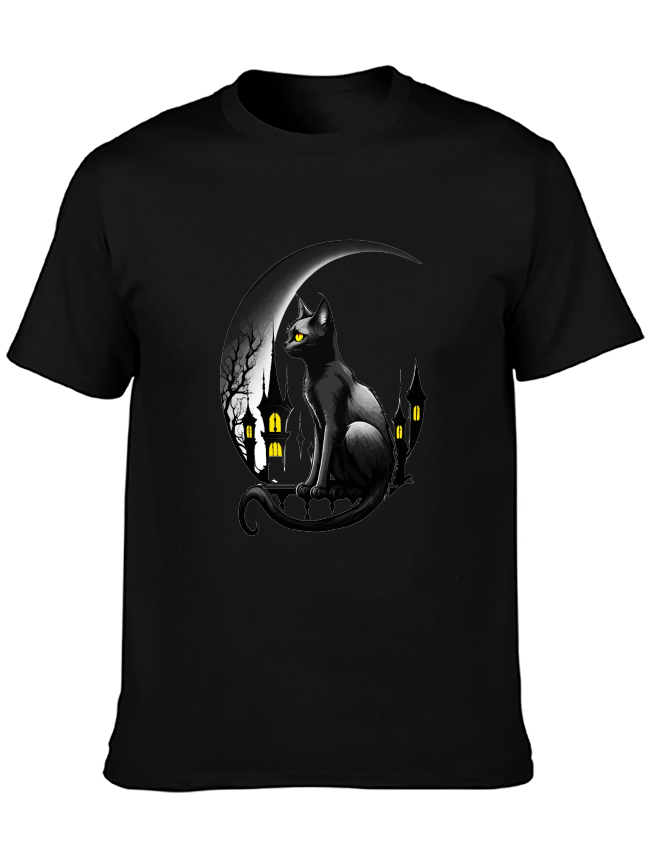 Black Cat Moon Halloween Graphic T-Shirt
