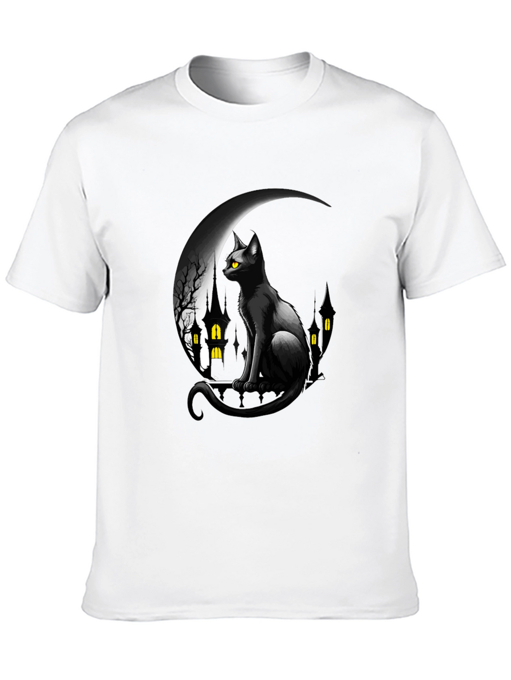 Black Cat Moon Halloween Graphic T-Shirt