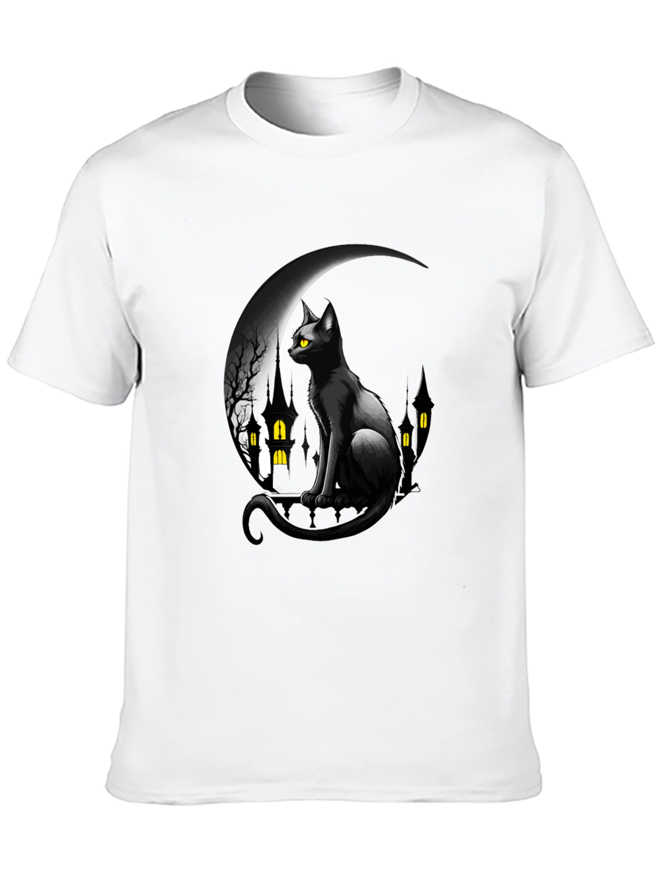 Black Cat Moon Halloween Graphic T-Shirt