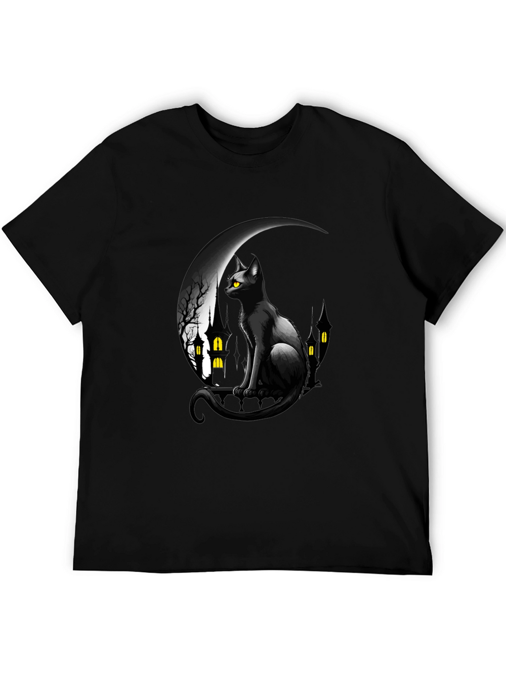Black Cat Moon Halloween Graphic T-Shirt