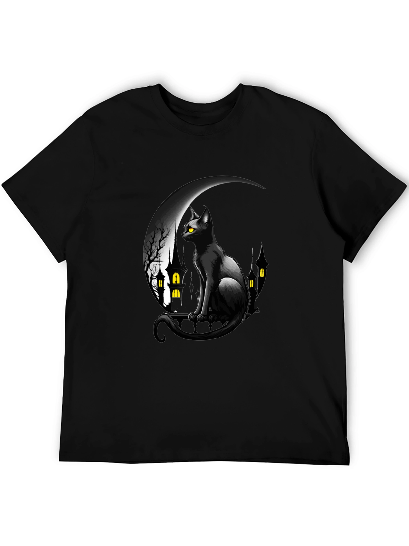 Black Cat Moon Halloween Graphic T-Shirt