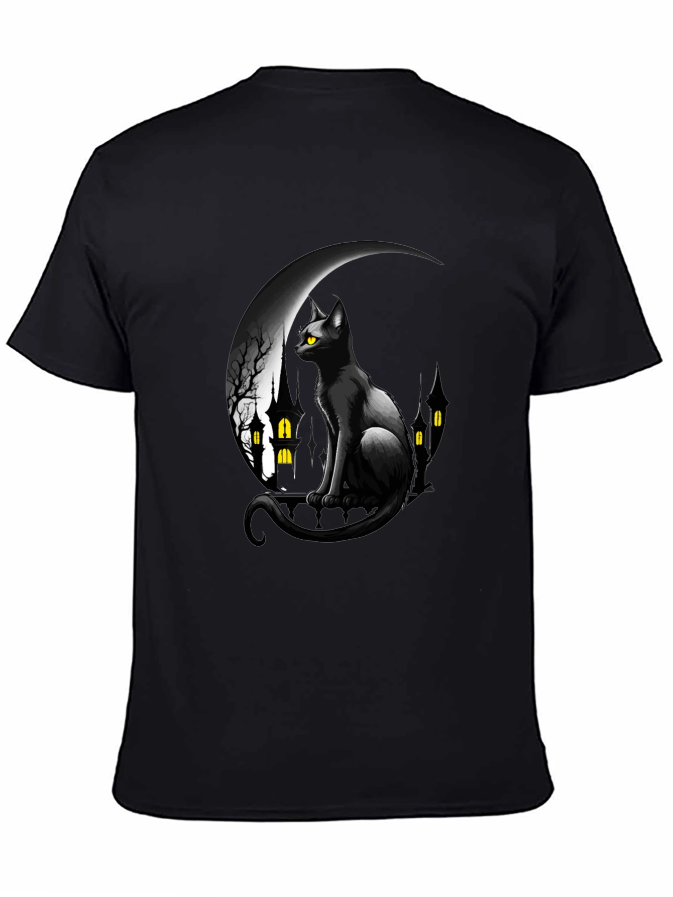 Black Cat Moon Halloween Graphic T-Shirt
