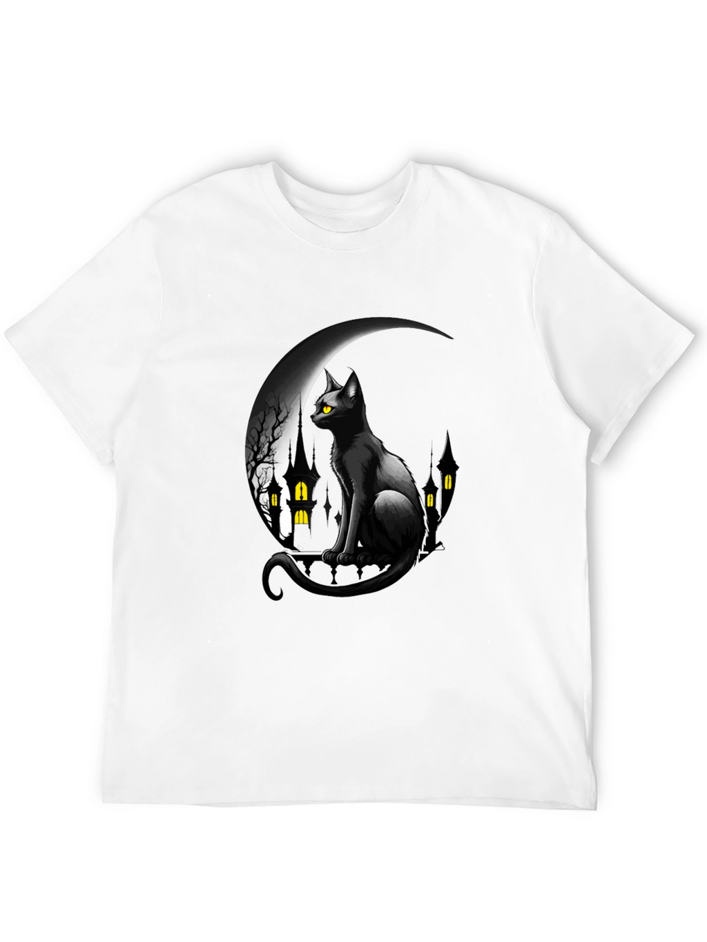 Black Cat Moon Halloween Graphic T-Shirt