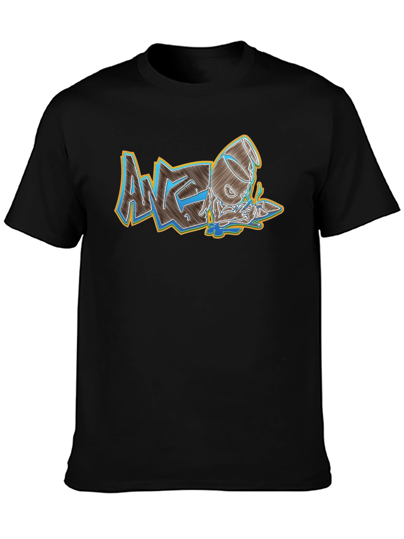 Mens Black Graphic Print Crew Neck Tee