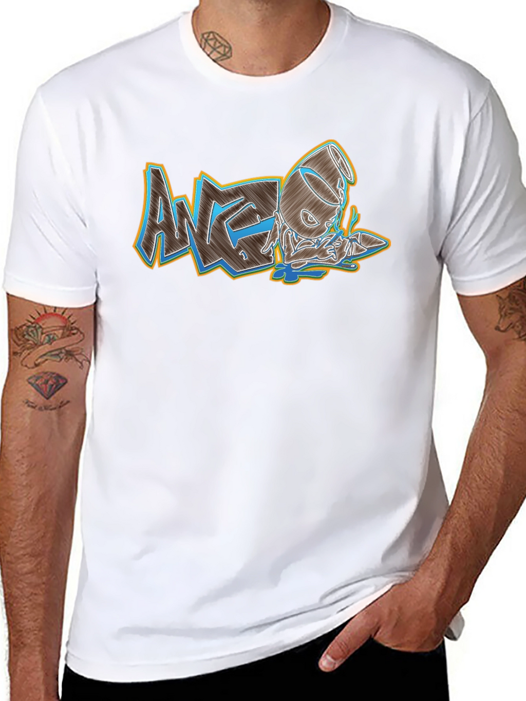 Mens Black Graphic Print Crew Neck Tee