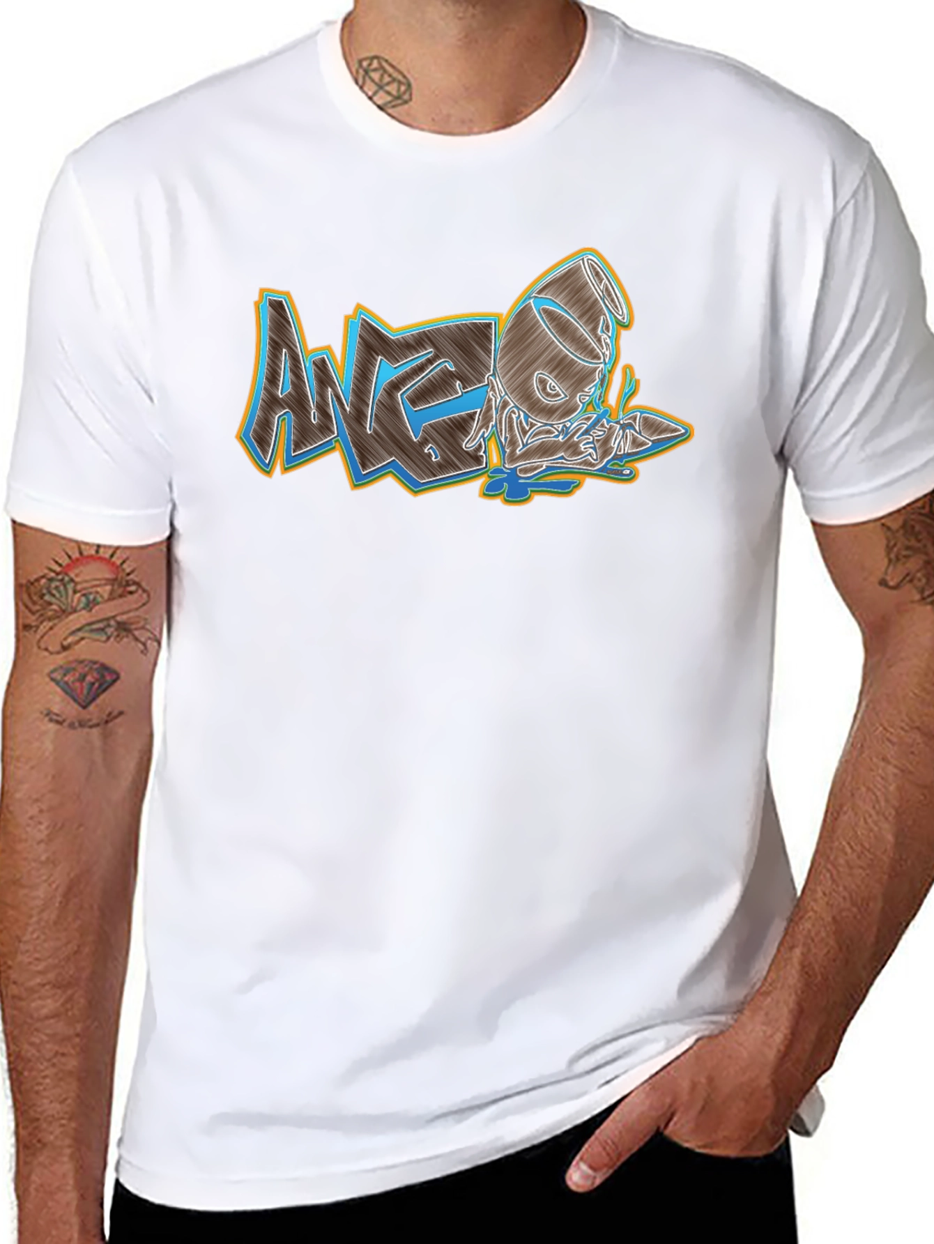 Mens Black Graphic Print Crew Neck Tee